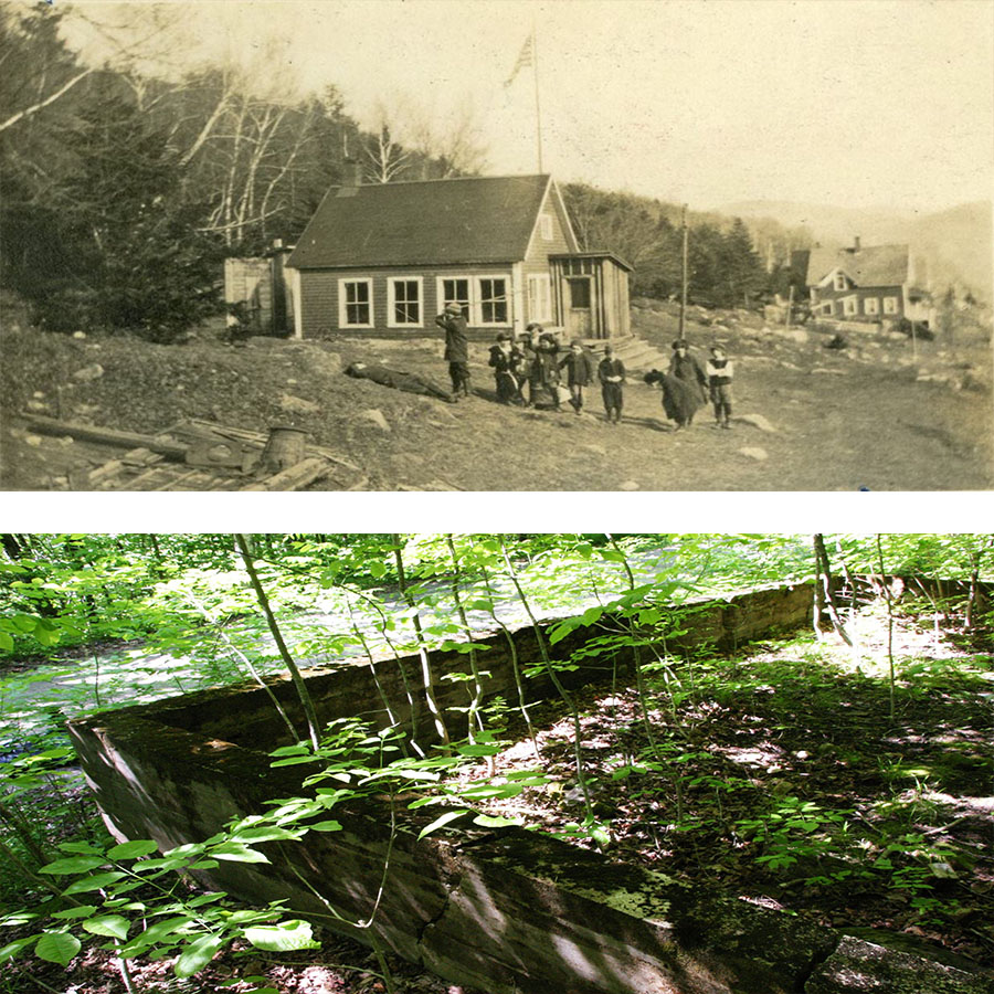 Top: Livermore Schoolhouse while in use. Source: Morrow. Bottom: Schoolhouse Ruins. Source: NHPR school